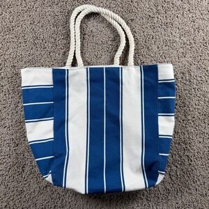 Lancome Paris Striped Canvas Beach Tote Bag Rope Handles nautical resort‎ cruise